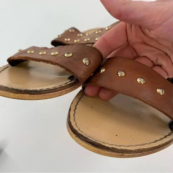 niccolo vacari womens sandals 10 brown Italian leather straps studded slides - Picture 7 of 12